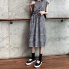 Sleeveless Gingham Midi A-line Dress As Shown In Figure - One Size
