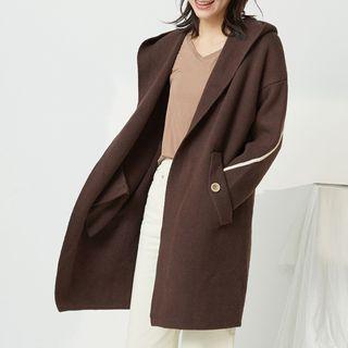 Contrast-trim Hooded Knit Cardigan