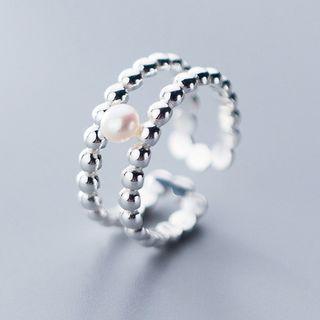925 Sterling Silver Faux Pearl Layered Open Ring Silver - One Size