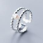 925 Sterling Silver Faux Pearl Layered Open Ring Silver - One Size