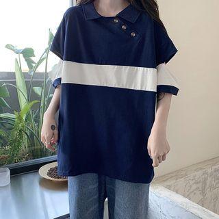 Elbow-sleeve Panel Oversize Polo Shirt