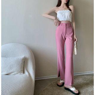 Sleeveless Plain Top / High-waist Slit Pants