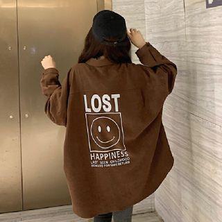 Smile Face Print Button Jacket