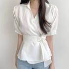 Short-sleeve Belted Blouse