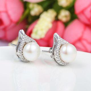 Sterling Silver Beaded Rhinestone Earrings