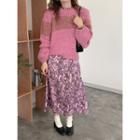 Two-tone Sweater / Long-sleeve Paisley Print Midi A-line Dress
