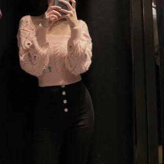 Flower Embroidered Knit Top + Knit Cardigan