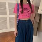 Short-sleeve Cropped T-shirt Plum Pink - One Size
