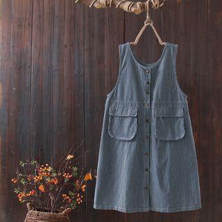 Sleeveless Striped Denim A-line Dress