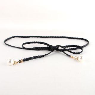 Faux-pearl Detail Skinny Belt