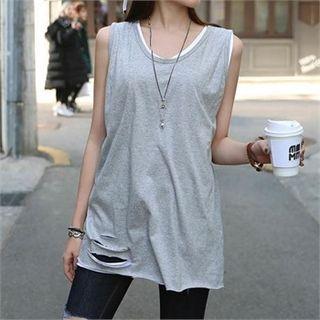 Distressed Long Tank Top