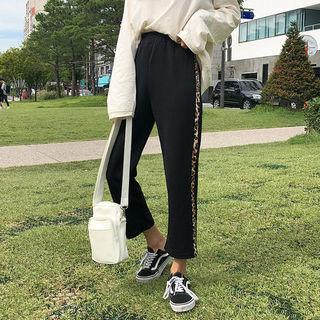 Leopard-trim Straight-cut Sweatpants