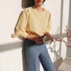 Bishop-sleeve Button-back Blouse