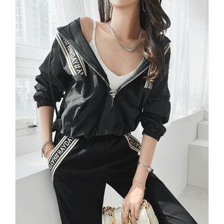 Letter-trim Zip Hoodie