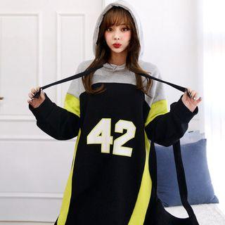 Lettering Color-block Fleece-lined Hoodie Dress