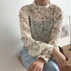 Mock-neck Floral Chiffon Blouse As Shown In Figure - One Size
