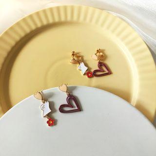 Cat & Heart Asymmetrical Alloy Dangle Earring