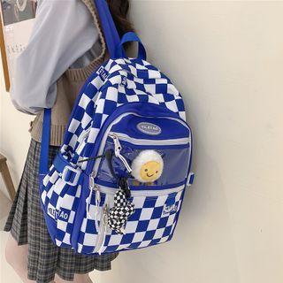 Checkered Pvc Panel Backpack / Badge / Bag Charm / Set