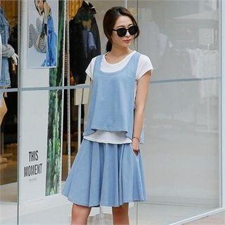 Set: Monk Two-piece Top + Wide-leg Shorts