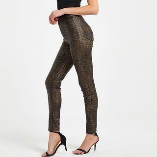 Croc Grain Cropped Skinny Pants