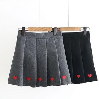 Sweetheart Embroidered Pleated Woolen Skirt