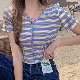 Striped Knitted Cropped T-shirt