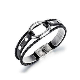 Fashion And Elegant 316l Stainless Steel Geometric Circle Leather Bangle Silver - One Size