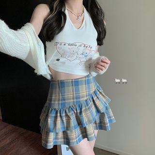 Plaid Mini Skirt / Print Tank Top