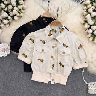 Puff Sleeve Embroidered Crop Shirt