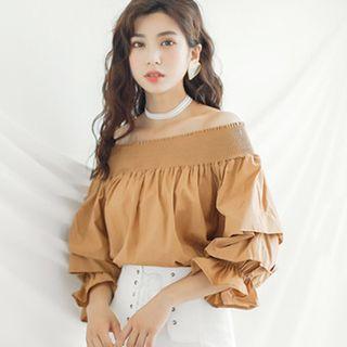 Off Shoulder 3/4 Sleeve Plain Blouse