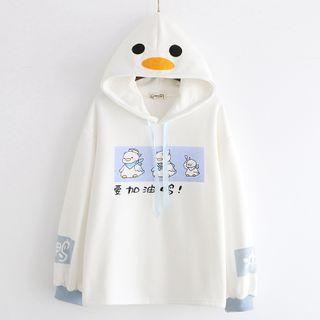 Duck Print Oversize Hoodie White - One Size