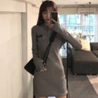 Long-sleeve Zip-up Knit Mini Bodycon Dress