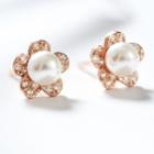 Rhinestone Faux Pearl Earring Rose Gold - One Size