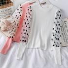 Dotted Mesh-sleeve Knit Top