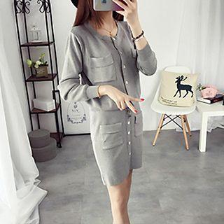 Set: Plain Cardigan + Buttoned Knit Skirt