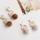 Faux Fur Bobble Faux Pearl Dangle Earring