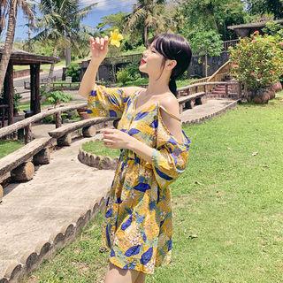 Off-shoulder Foliage Minidress