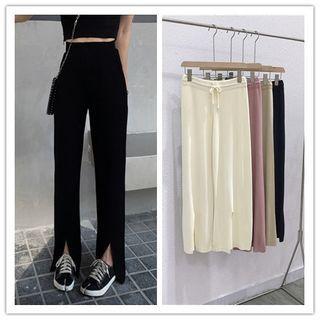 Drawstring Wide-leg Slit Sweatpants