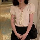 Short-sleeve Lace Trim Cropped Blouse Almond - One Size