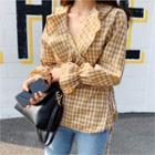 Wrap-front Gingham Blouse Yellow - One Size