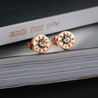 Rhinestone Stainless Steel Love Lettering Earring 264 - Earring - Rose Gold - One Size