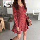 Tie-waist Floral Flare Dress Red - One Size