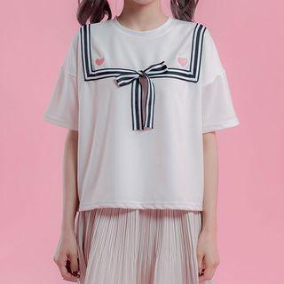 Heart-embroidered Sailor Top
