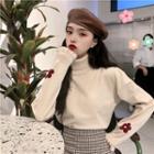 Flower Turtle-neck Long-sleeve Sweater