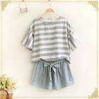Set: Short-sleeve Striped Top + Shorts