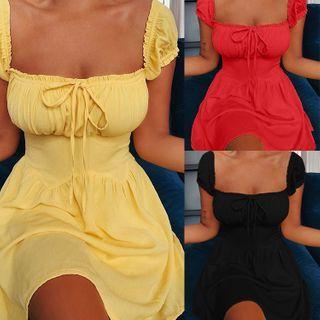 Ruffle Trim Short-sleeve Fit And Flare Dress