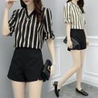 Set: Striped Chiffon Blouse + Shorts