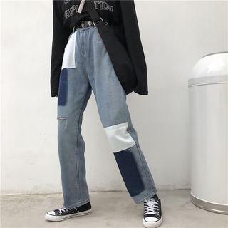 Couple Matching Color Block Wide-leg Jeans