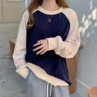 Color Block Round-neck Sweatshirt Blue & Almond - One Size