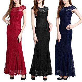 Lace Cap Sleeve Maxi Dress